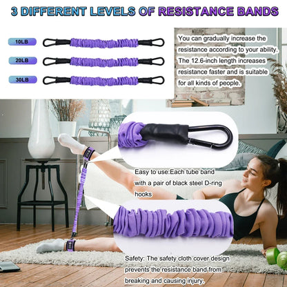Leg & Glute Ankle Resistance Bands with Cuffs - 60LB Set of 3