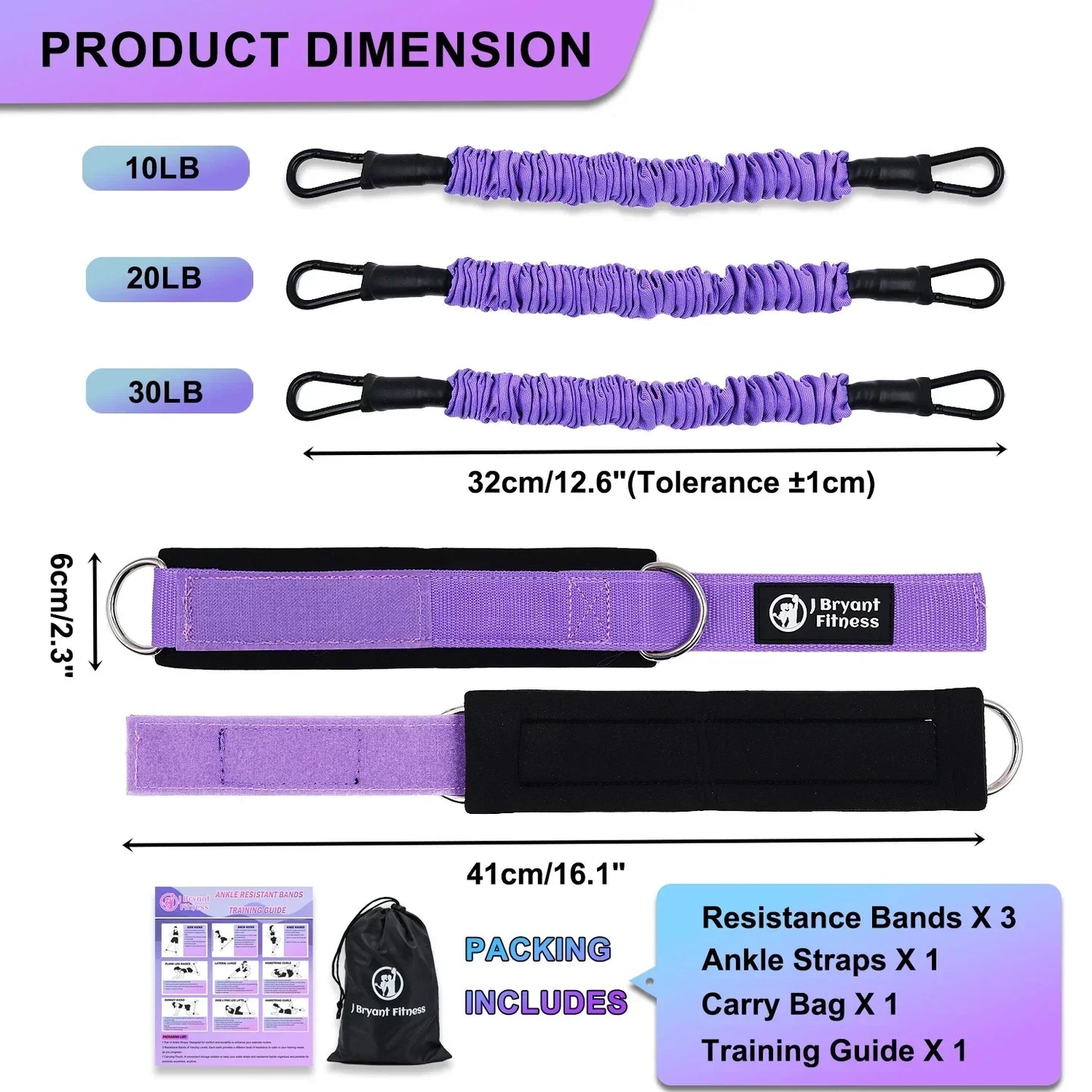 Leg & Glute Ankle Resistance Bands with Cuffs - 60LB Set of 3