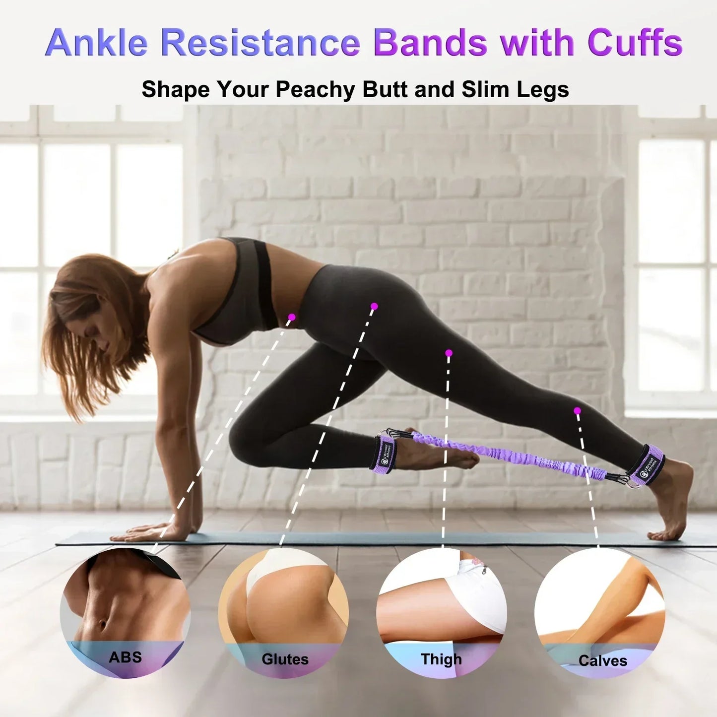 Leg & Glute Ankle Resistance Bands with Cuffs - 60LB Set of 3