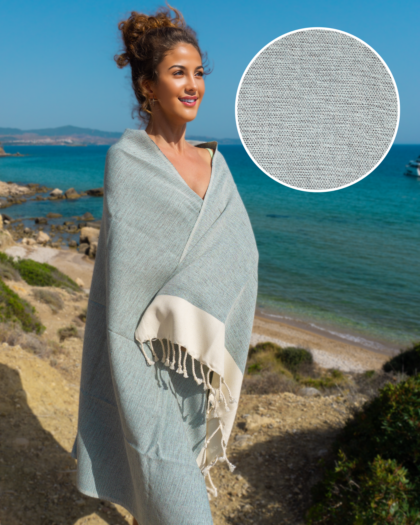 MANOLIA Beach Towel, Turkish Bath Hammam Towel, Spa & Sauna Towel - Turquoise-0