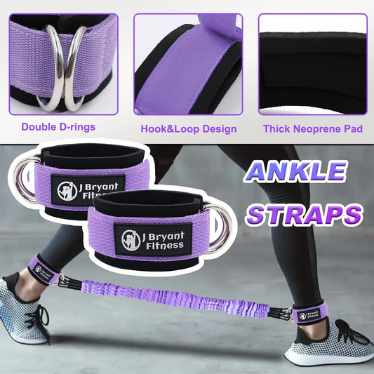Leg & Glute Ankle Resistance Bands with Cuffs - 60LB Set of 3