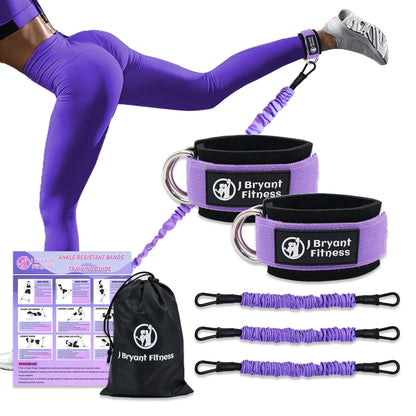 Leg & Glute Ankle Resistance Bands with Cuffs - 60LB Set of 3